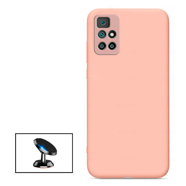 Kit Suporte Magnético + Capa Proteção Traseira Silicone para Xiaomi Poco M4 Pro 5G - Rosa