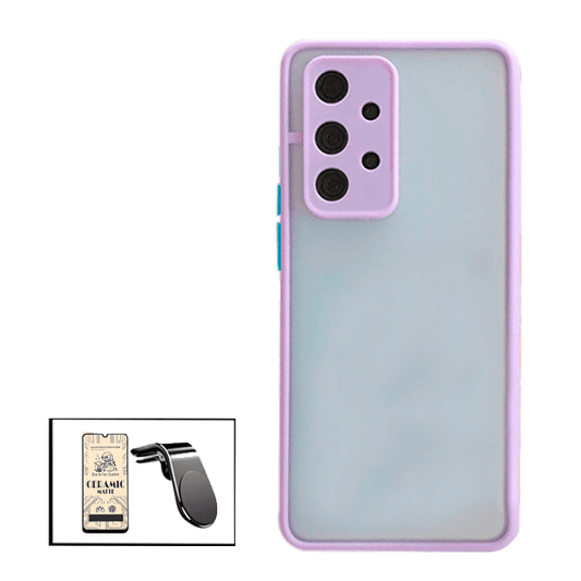 Kit Capa Traseira Proteção Camara + Vidro Temperado Ceramica Full Cover + Suporte de Carro Magnético L para Samsung Galaxy A32 5G - Roxo