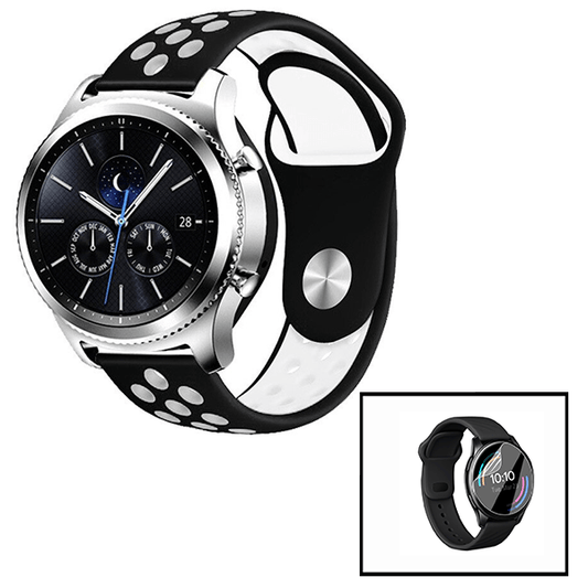 Kit Bracelete Desportiva + Película de Hydrogel para Huawei Watch GT 3 46mm Classic   - Preto / Branco