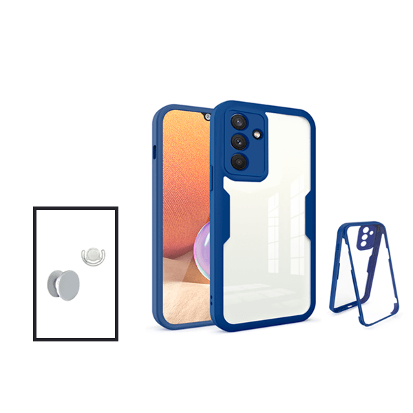 Kit Capa 360° Proteção Frente e Verso + 1 HandHolder + 1 Suporte HandHolder Branco para Samsung Galaxy A13 5G - Azul Escuro