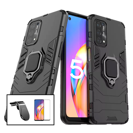 Kit Película de Vidro Temperado GorilasGlass + Capa de Proteção Militar Magnética + Suporte de Carro Magnético L para Oppo A16