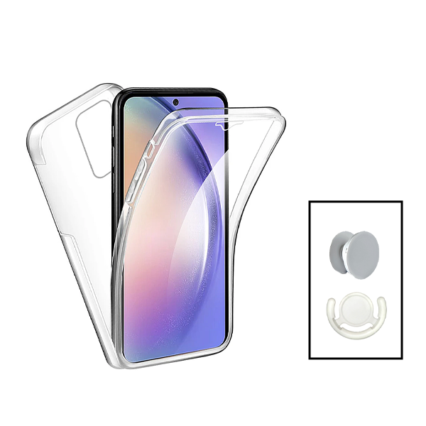 Kit Capa 360° Proteção Frente e Verso + 1 HandHolder + 1 Suporte HandHolder Branco para Oppo A77 4G - Transparente/Branco