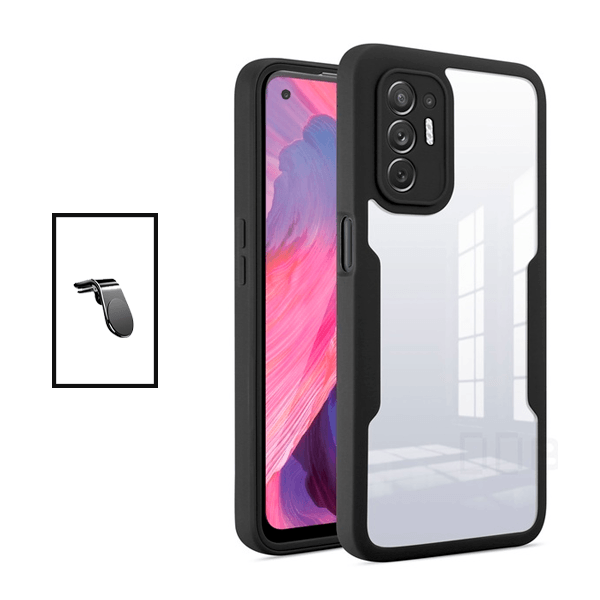 Kit Capa 360° Proteção Frente e Verso + Suporte Magnético L para Oppo Reno5 Z - Preto