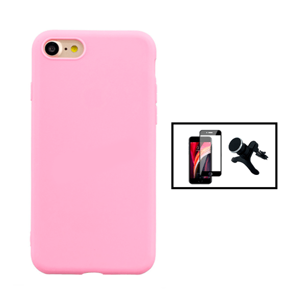 Kit Película de Vidro Temperado GorilasGlass + Capa Proteção Traseira Silicone + Suporte Magnético Com Pernas para Apple iPhone SE 2022 - Rosa