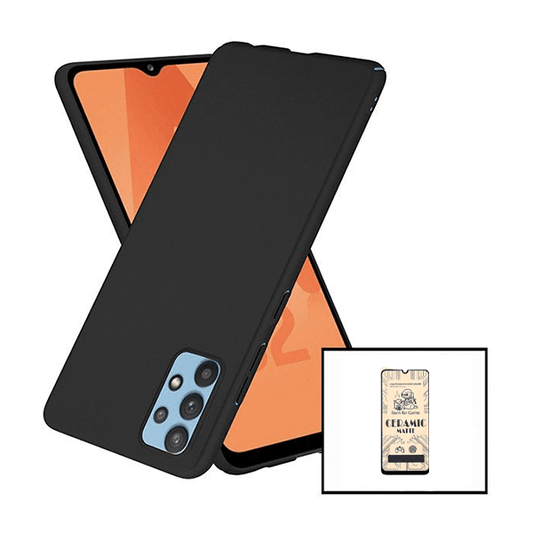 Kit Vidro Temperado Ceramica Full Cover + Capa Rígida e Fina para Samsung Galaxy A32 4G Preto