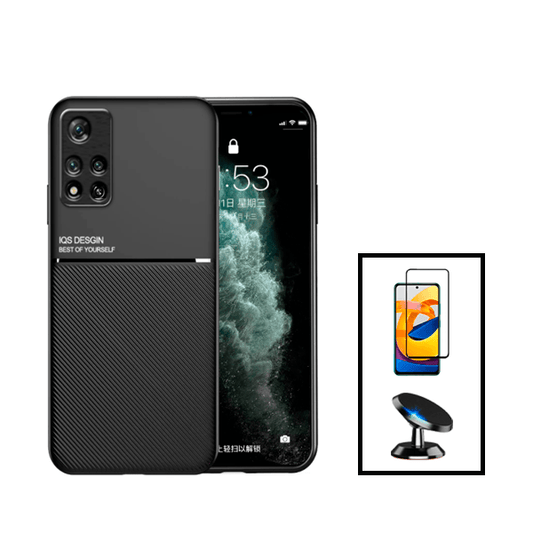 Kit Capa Traseira Magnética Anti Choque + Película de Vidro Temperado GorilasGlass + Suporte Magnético para Xiaomi Redmi Note 11 Pro+ Plus - Preto