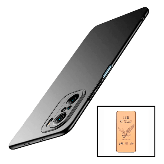 Kit Vidro Temperado Ceramica Full Cover + Capa Rígida e Fina para Xiaomi Redmi Note 10 Preto