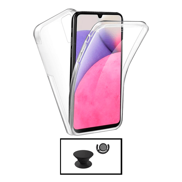 Kit Capa 360° Proteção Frente e Verso + 1 HandHolder + 1 Suporte HandHolder Preto para Samsung Galaxy A13 - Transparente/Preto