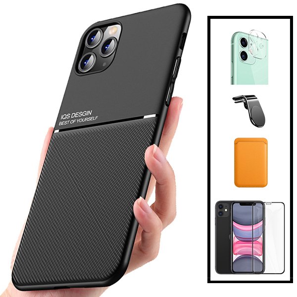 Kit Capa Traseira Magnética Anti Choque + Carteira Magnética Laranja + Película de Vidro Temperado GorilasGlass + Película Protectora para Câmara Traseira + Suporte Magnético L para Xiaomi Mi 11 Lite