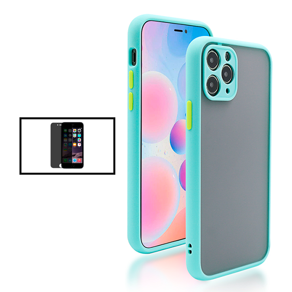 Kit Capa Traseira Proteção Camara + Película de Vidro Temperado Privacidade para Apple iPhone SE 2022 - Azul Claro