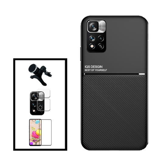 Kit Capa Traseira Magnética Anti Choque + Película de Vidro Temperado GorilasGlass + Película de Câmara + Suporte Magnético Com Pernas para Xiaomi 11i HyperCharge - Preto