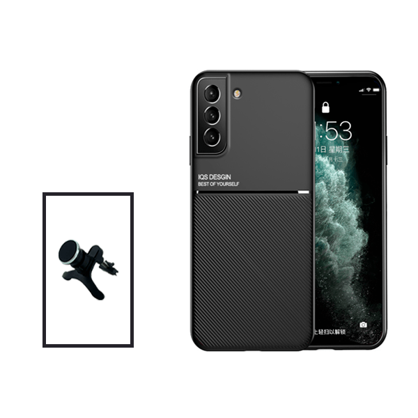 Kit Capa Traseira Magnética Anti Choque + Suporte Magnético Com Pernas para Samsung Galaxy S21 FE 5G - Preto