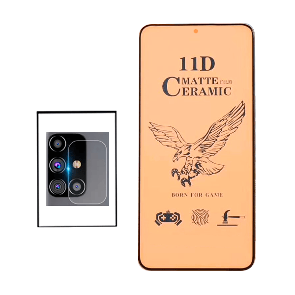 KIT Vidro Temperado Ceramica Full Cover + Película Protectora para Câmara Traseira para Samsung Galaxy M31s