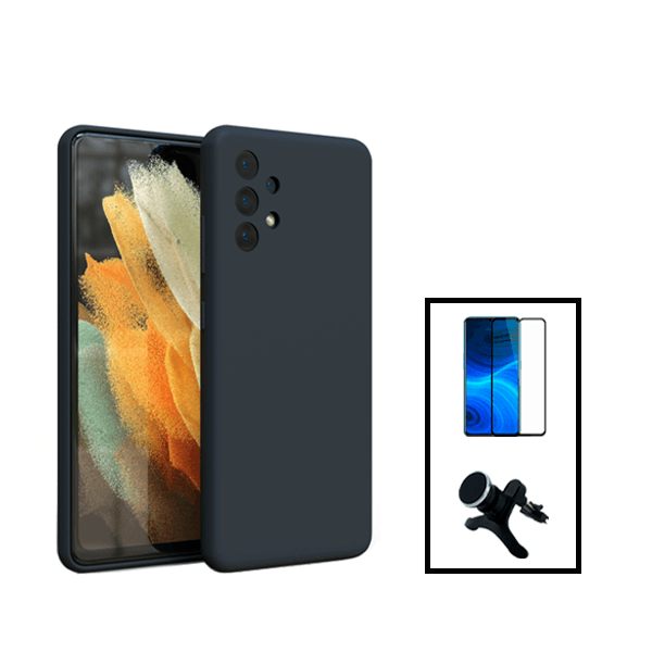 Kit Película de Vidro Temperado GorilasGlass + Capa Proteção Traseira Silicone + Suporte Magnético Com Pernas para Samsung Galaxy A13 - Preto