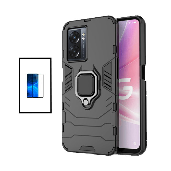 Kit Película de Vidro Temperado GorilasGlass + Capa de Proteção Militar Magnética para Oppo A77 - Preto