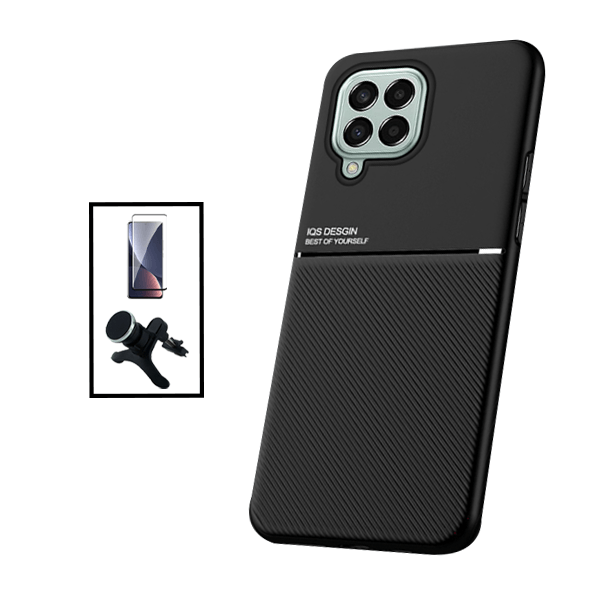 Kit Capa Traseira Magnética Anti Choque + Película de Vidro Temperado GorilasGlass + Suporte Magnético Com Pernas para Samsung Galaxy M53 - Preto