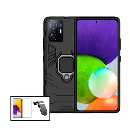 Kit Película de Vidro Temperado GorilasGlass + Capa de Proteção Militar Magnética + Suporte de Carro Magnético L para Xiaomi 11T Pro