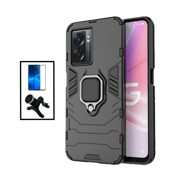 Kit Película de Vidro Temperado GorilasGlass + Capa de Proteção Militar Magnética + Suporte Magnético Com Pernas para Oppo A57 4G - Preto