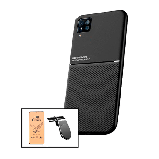 Kit Capa Traseira Magnética Anti Choque + Vidro Temperado Ceramica Full Cover + Suporte Magnético L para Samsung Galaxy M22