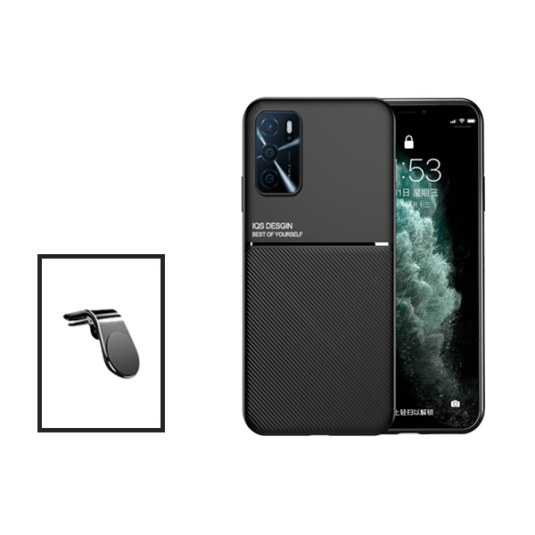 Kit Capa Traseira Magnética Anti Choque + Suporte de Carro Magnético L para Oppo A16 - Preto