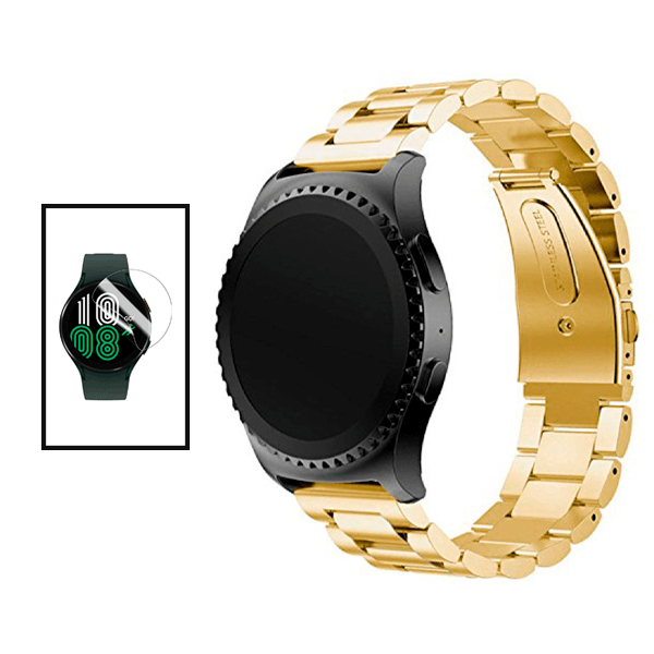 Kit Bracelete de Aço + Ferramenta + Pelicula de Hydrogel para Realme Watch 2 - Ouro / Transparente