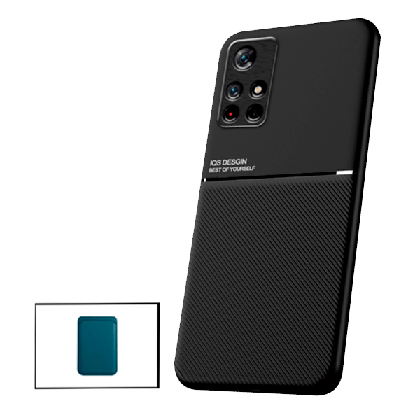 Kit Capa Traseira Magnética Anti Choque + Carteira Magnética Azul para Xiaomi Poco M4 Pro 5G