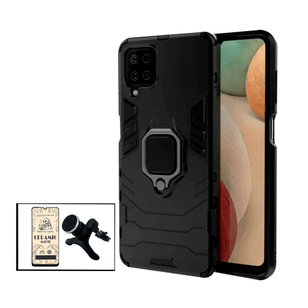 Kit Vidro Temperado Ceramica Full Cover + Capa de Proteção Militar Magnética + Suporte Magnético Com Pernas para Samsung Galaxy M42 5G