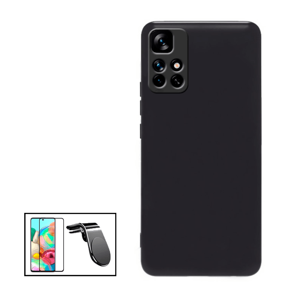 Kit Película de Vidro Temperado GorilasGlass + Capa Proteção Traseira Silicone + Suporte de Carro Magnético L para Xiaomi Poco M4 Pro 5G