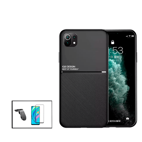 Kit Capa Traseira Magnética Anti Choque + Película de Vidro Temperado GorilasGlass Curvado + Suporte Magnético L para Xiaomi Mi 11 Lite