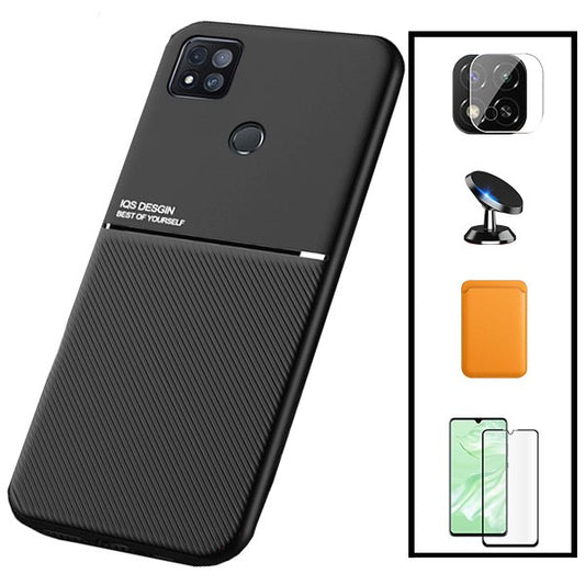 Kit Capa Traseira Magnética Anti Choque + Carteira Magnetica Laranja + Película de Vidro Temperado GorilasGlass + Película Protectora para Câmara Traseira + Suporte Magnético para Xiaomi Poco C31