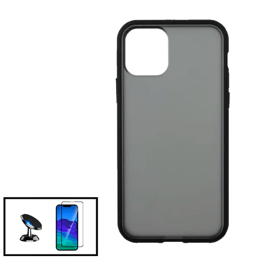 Kit Capa Traseira Anti Choque Fumada + Película de Vidro Temperado GorilasGlass + Suporte Magnético para iPhone 13 - Preto