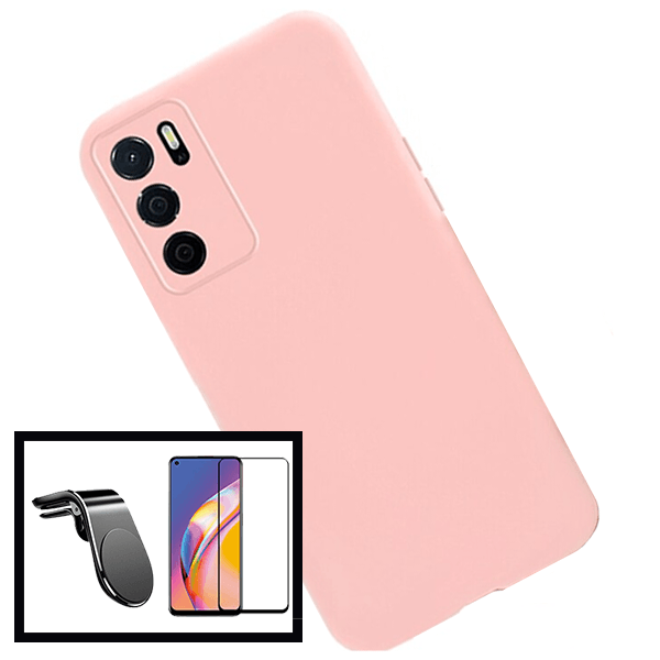Kit Suporte de Carro Magnético L + Capa Proteção Traseira Silicone para Oppo A16 - Rosa