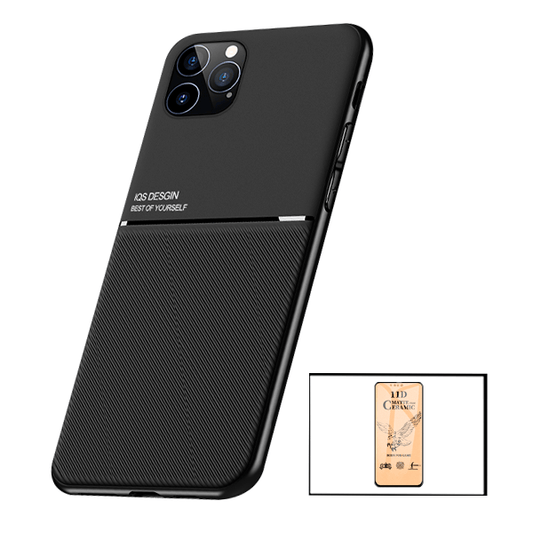 Kit Capa Traseira Magnética Anti Choque + Vidro Temperado Ceramica Full Cover Curvado para iPhone 13