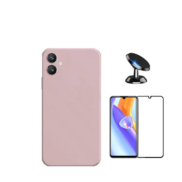 Kit Película de Vidro Temperado GorilasGlass + Capa Proteção Traseira Silicone + Suporte Magnético Phonecare para Samsung Galaxy A05 - Rosa