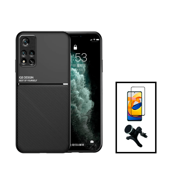 Kit Capa Traseira Magnética Anti Choque + Película de Vidro Temperado GorilasGlass + Suporte Magnético Com Pernas para Xiaomi Redmi Note 11 Pro+ Plus - Preto