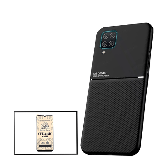 Kit Capa Traseira Magnética Anti Choque + Vidro Temperado Ceramica Full Cover Curvado para Samsung Galaxy A12