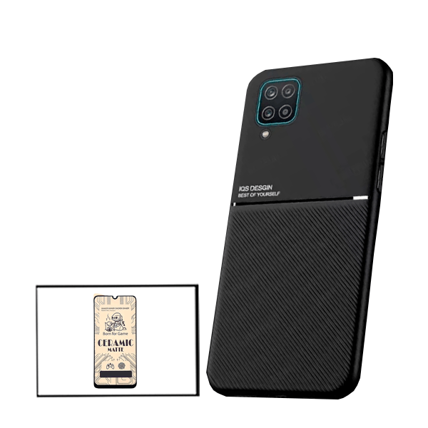 Kit Capa Traseira Magnética Anti Choque + Vidro Temperado Ceramica Full Cover Curvado para Samsung Galaxy A12 Nacho