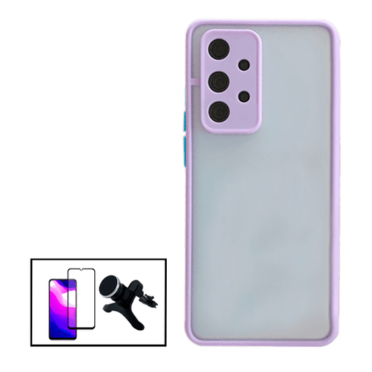 Kit Capa Traseira Proteção Camara + Película de Vidro Temperado GorilasGlass + Suporte Magnético Com Pernas para Samsung Galaxy A32 5G - Roxo