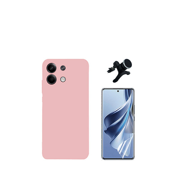 Kit Película Protectora de Hydrogel Frente + Capa Proteção Traseira Silicone + Suporte Magnético Com Pernas GIFT4ME para Xiaomi Redmi Note 13 Pro - Rosa