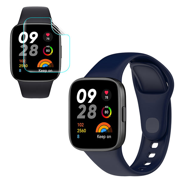 Kit Bracelete Silicone + Película de Hydrogel para Xiaomi Redmi Watch 3 - Azul Escuro