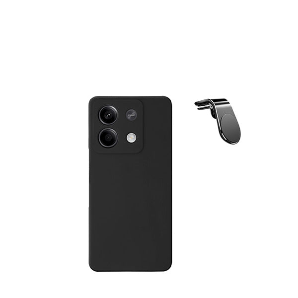 Kit Suporte de Carro Magnético L + Capa Proteção Traseira Silicone GIFT4ME para Xiaomi Redmi Note 13 - Preto