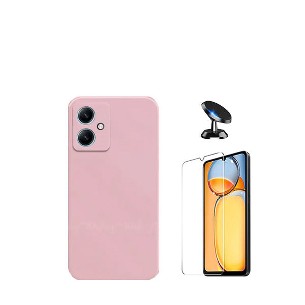 Kit Vidro Temperado ClearGorilasGlass + Capa Proteção Traseira Silicone + Suporte Magnético GIFT4ME para Xiaomi Redmi 13C 5G - Rosa