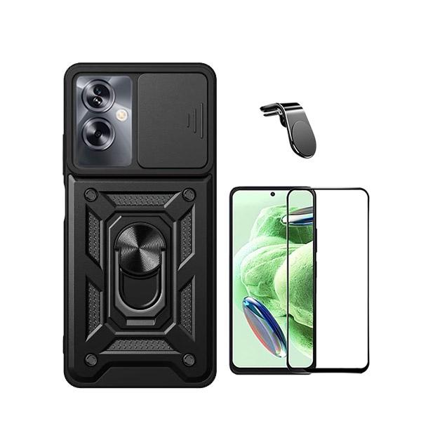 Kit Película de Vidro Temperado GorilasGlass + Capa de Proteção Militar Magnética Janela Deslizante + Suporte de Carro Magnético L GIFT4ME para Oppo A79 5G - Preto