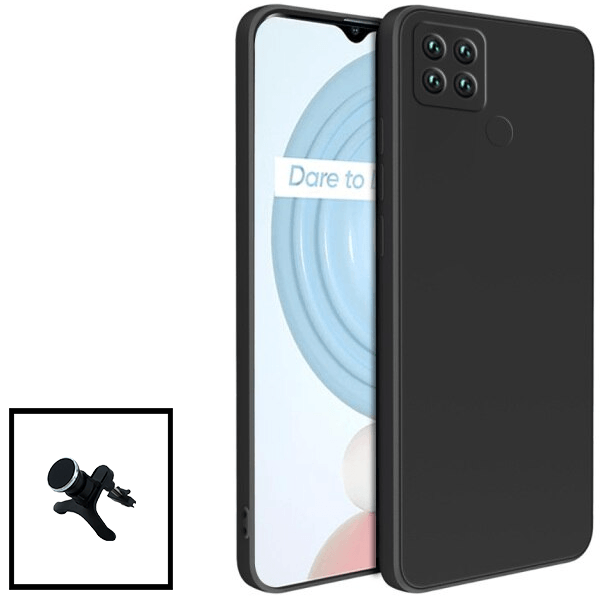 Kit Suporte Magnético Com Pernas + Capa Proteção Traseira Silicone para Realme C25Y - Preto