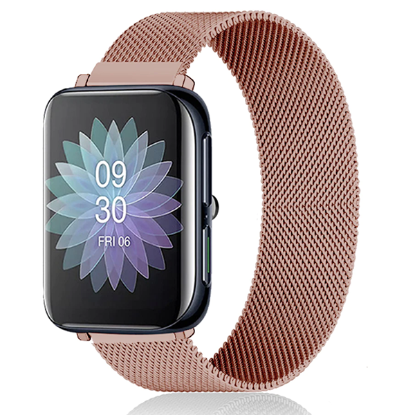 Bracelete Milanese Com Fecho Magnético para Oppo Watch 2 42mm Wi-Fi - Rosa Ouro