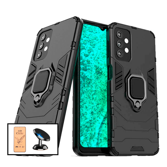 Kit Capa Traseira Magnética Anti Choque + Vidro Temperado Ceramica Full Cover + Suporte Magnético para Samsung Galaxy A52s 5G