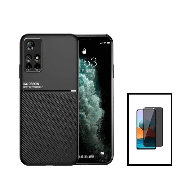 Kit Capa Traseira Magnética Anti Choque + Película de Vidro Temperado Privacidade para Xiaomi Redmi Note 11 - Preto