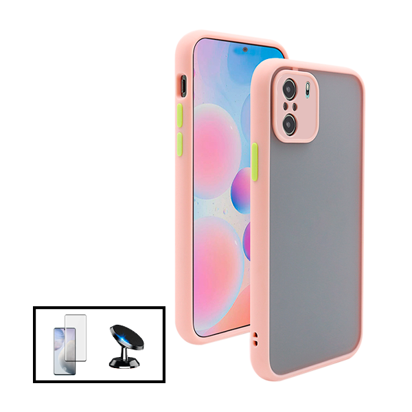 Kit Capa Traseira Proteção Camara + Película de Vidro Temperado GorilasGlass + Suporte Magnético para Xiaomi Poco F3 - Rosa