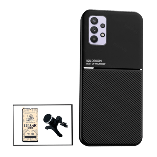 Kit Capa Traseira Magnética Anti Choque + Vidro Temperado Ceramica Full Cover + Suporte Magnético Com Pernas para Samsung Galaxy A32 5G