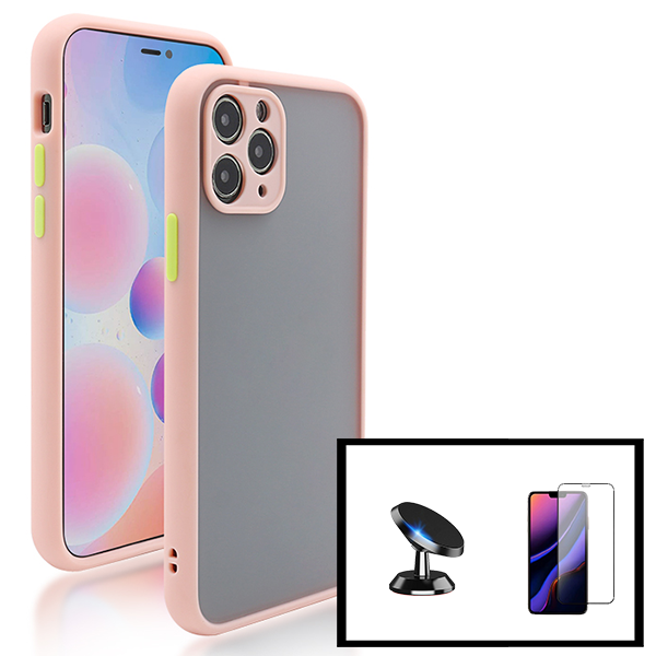 Kit Capa Traseira Proteção Camara + Película de Vidro Temperado GorilasGlass + Suporte Magnético para iPhone 13 - Rosa